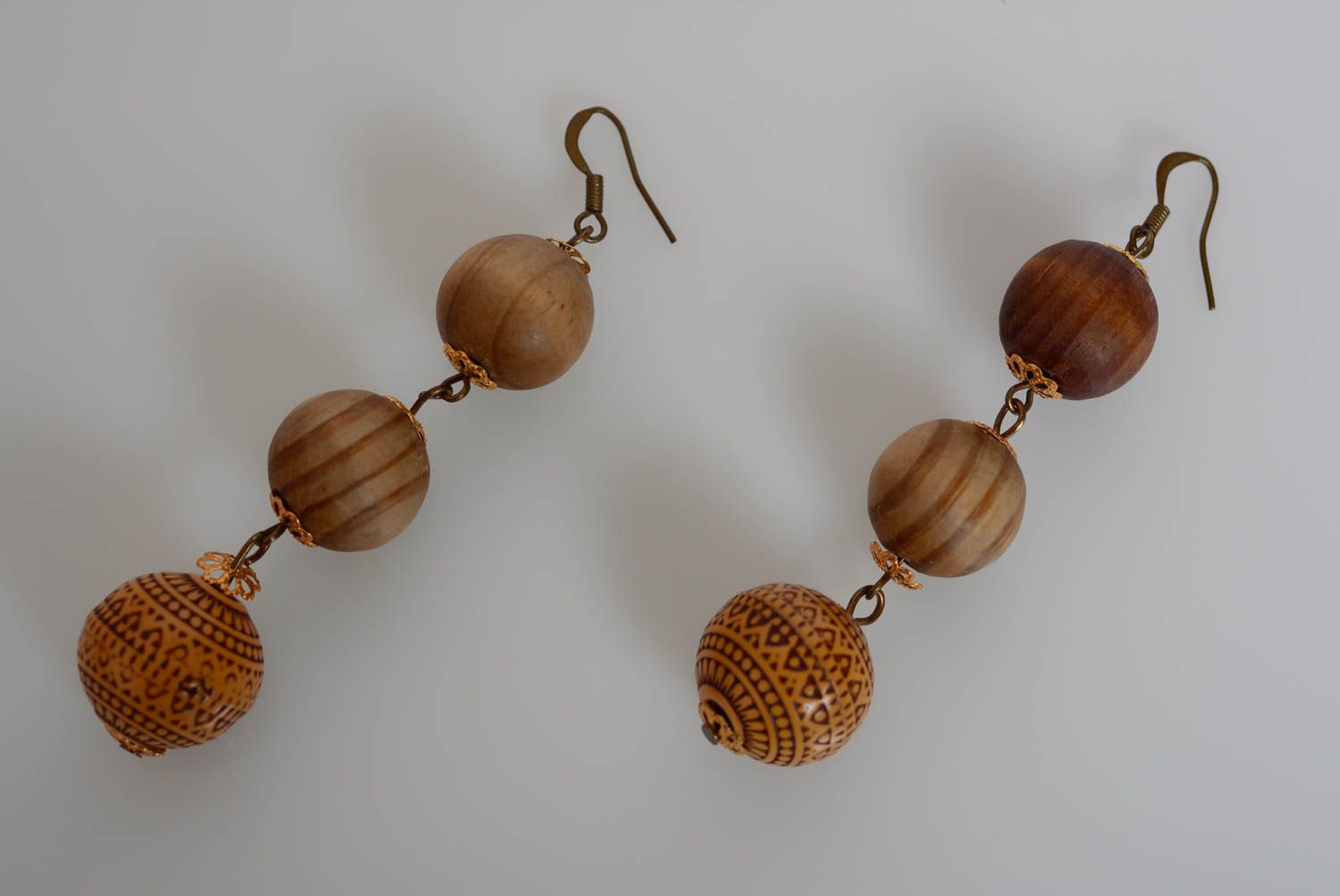 Long earrings made of wooden beads handmade beautiful female designer jewelry photo 1