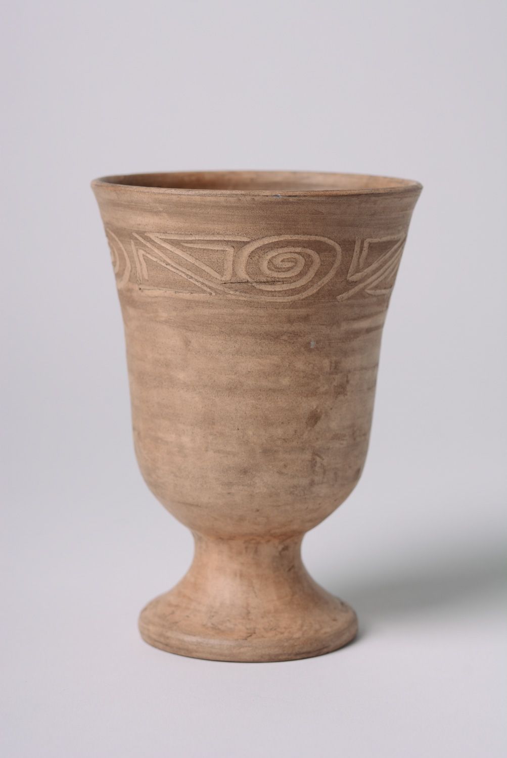 Handmade ceramic goblet with ornament kilned with milk 400 ml in ethnic style photo 1