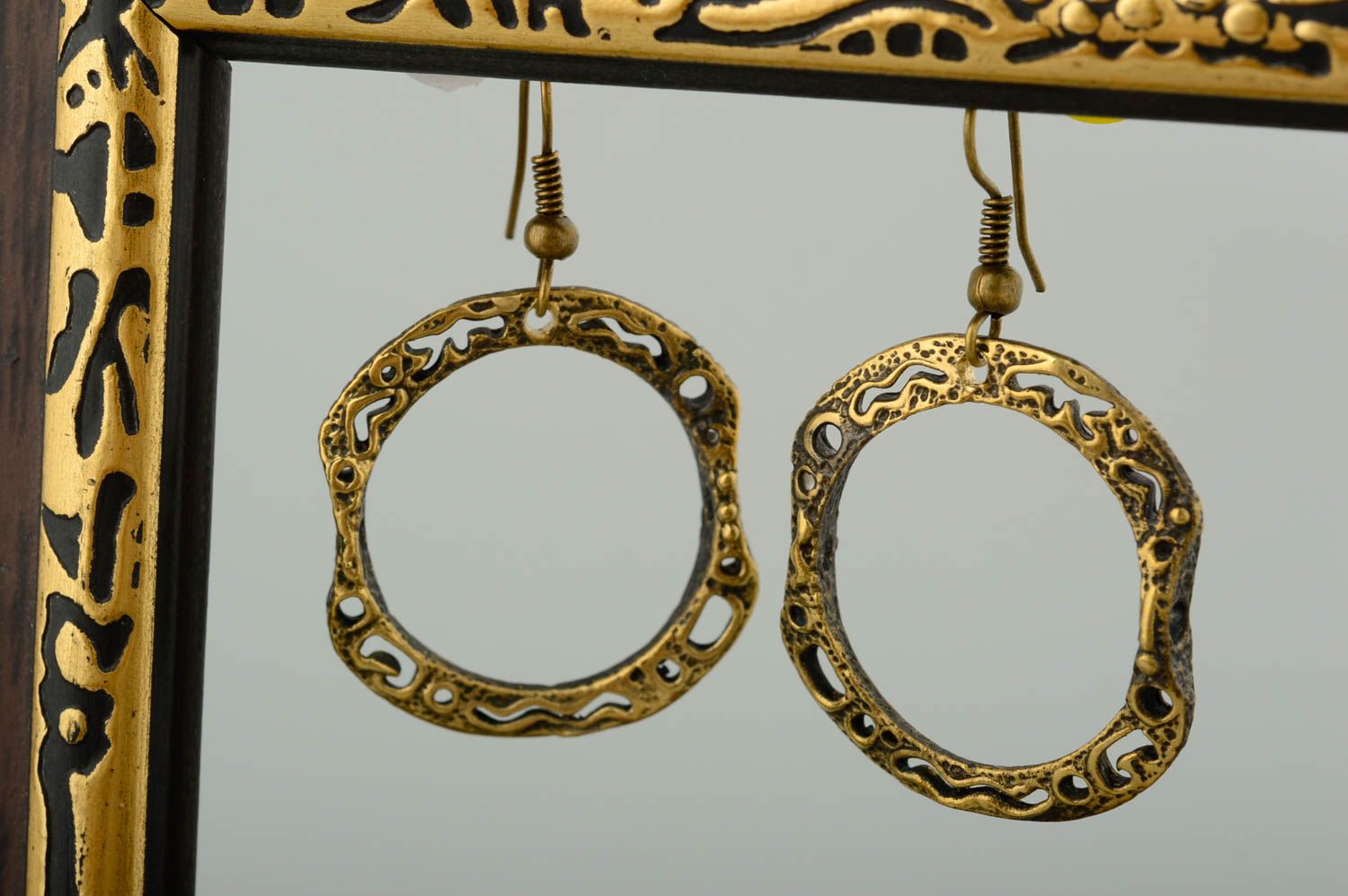Unusual handmade metal earrings long bronze earrings fashion accessories photo 1