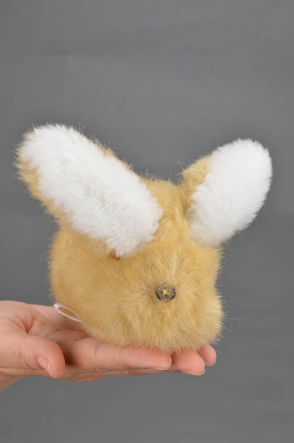 Little beige toy made of faux fur Hare handmade present for children  photo 3