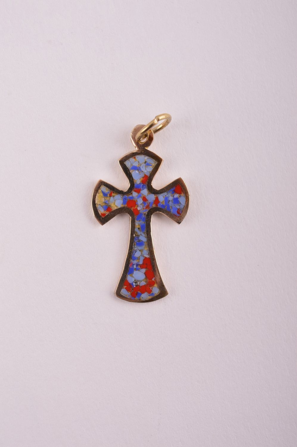 Крестик с камнями handmade подвеска на шею украшение из латуни дизайнерское фото 2