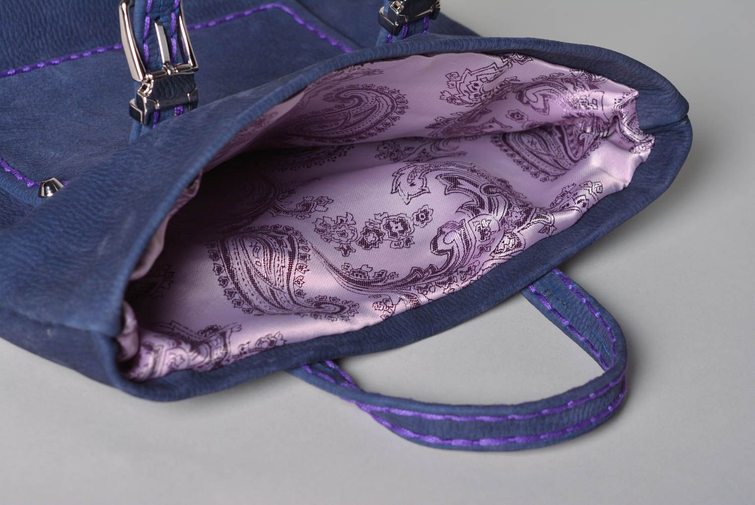 Sac en cuir naturel fait main Accessoire femme bleu tendance Cadeau original photo 3