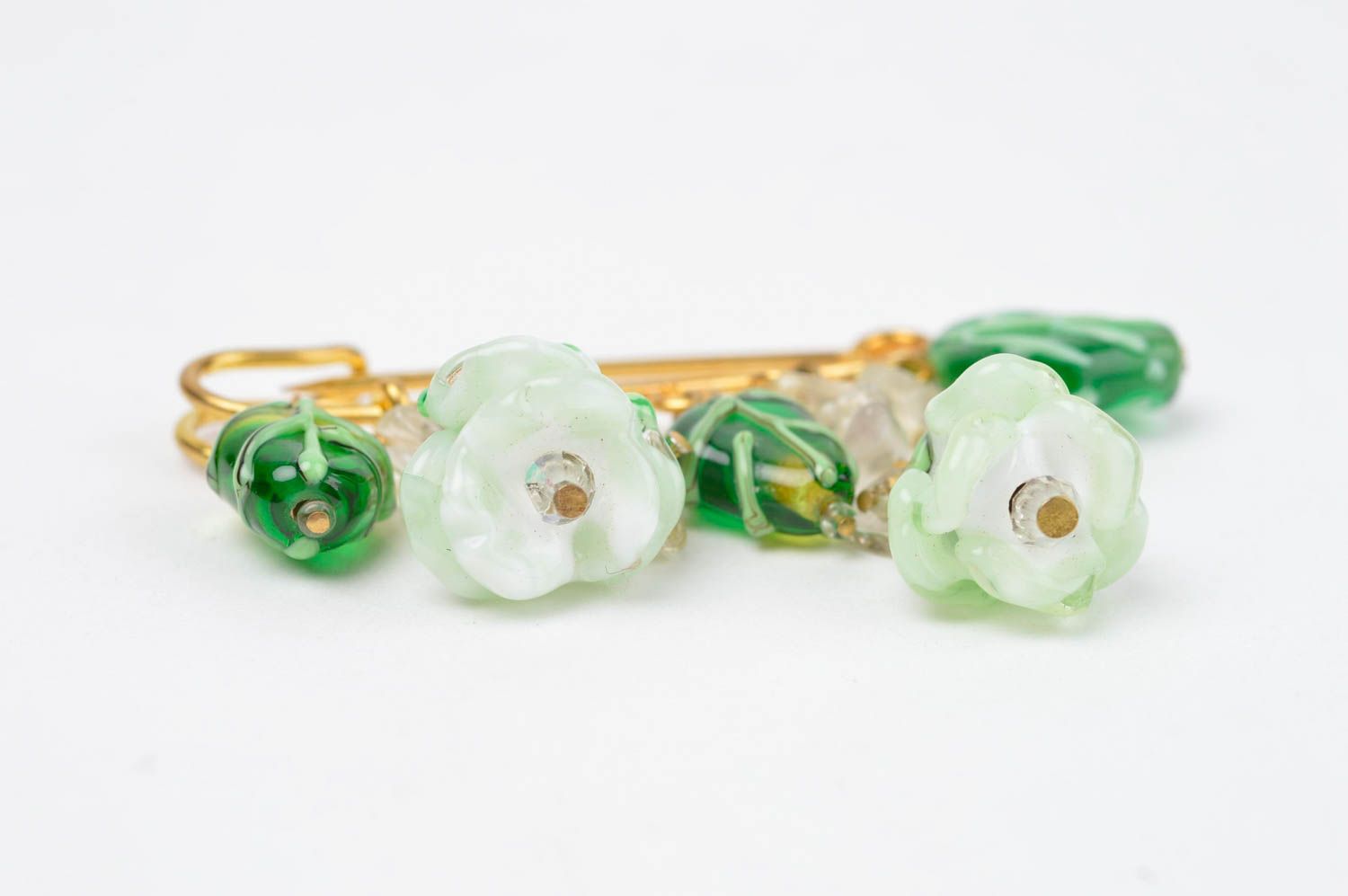 Handmade Blumen Brosche Designer Accessoire Schmuck aus Glas für Damen grün foto 2