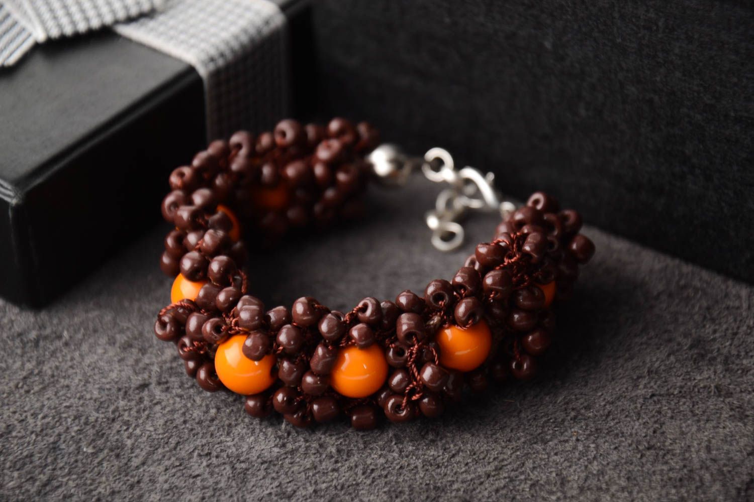 Handmade designer brown bracelet unusual elegant bracelet cute wrist jewelry photo 1
