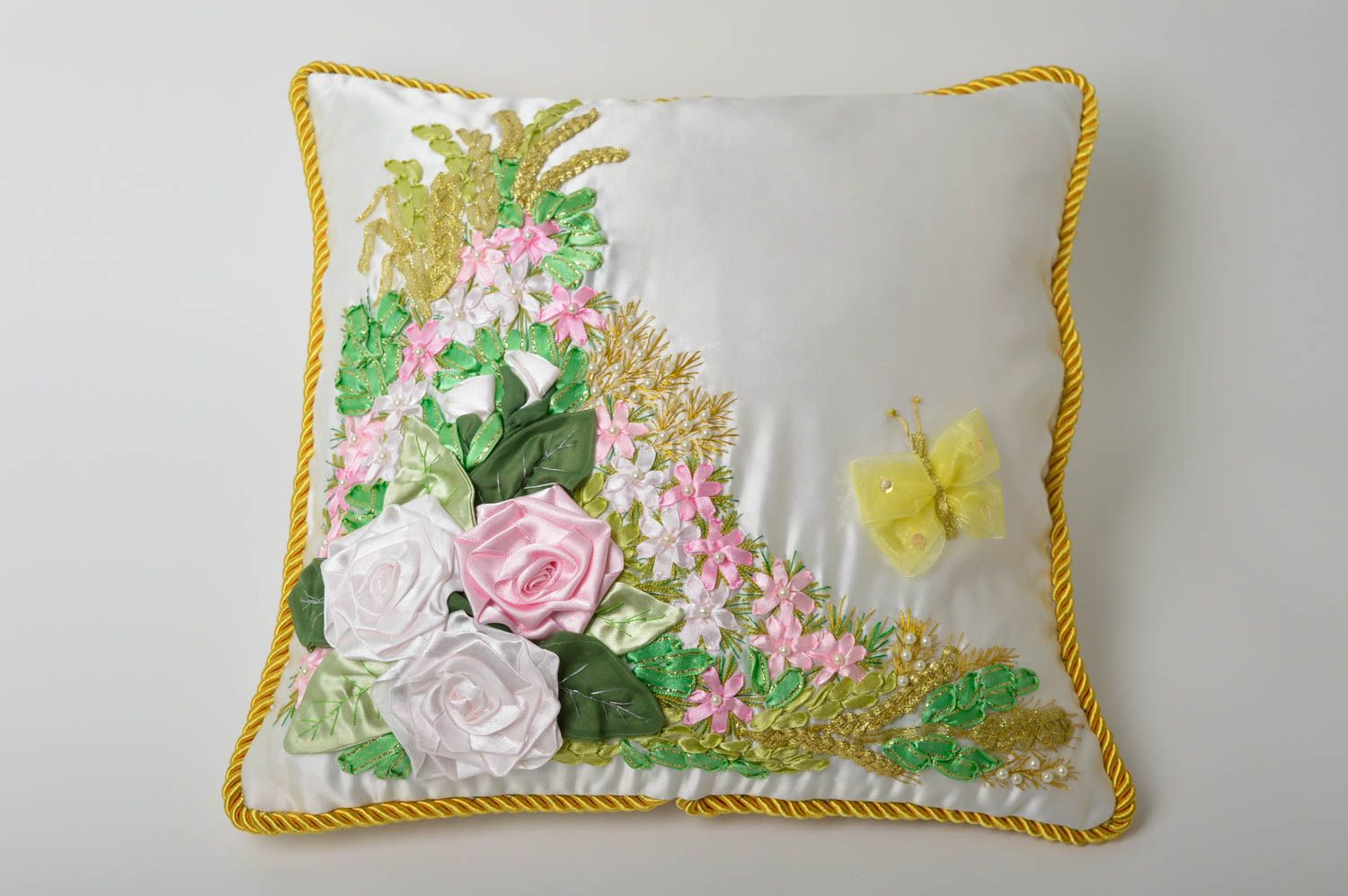 Handmade embroidered pillowcase unusual gift design pillowcase beautiful linens  photo 2