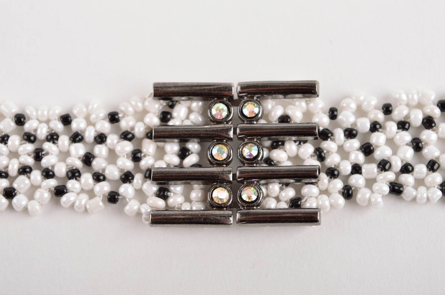Cintura da donna in perline fatta a mano cinghia di moda bella bianco con nero foto 3