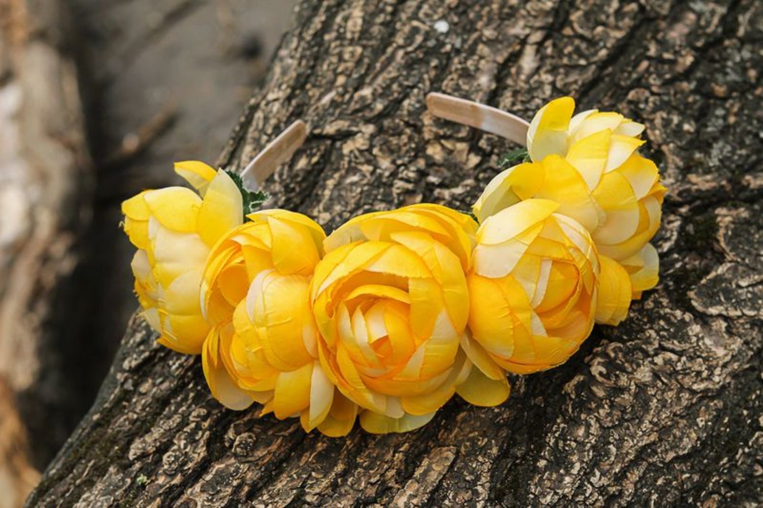 Ghirlanda con fiori gialli fatta a mano cerchietto di moda accessori donna foto 3