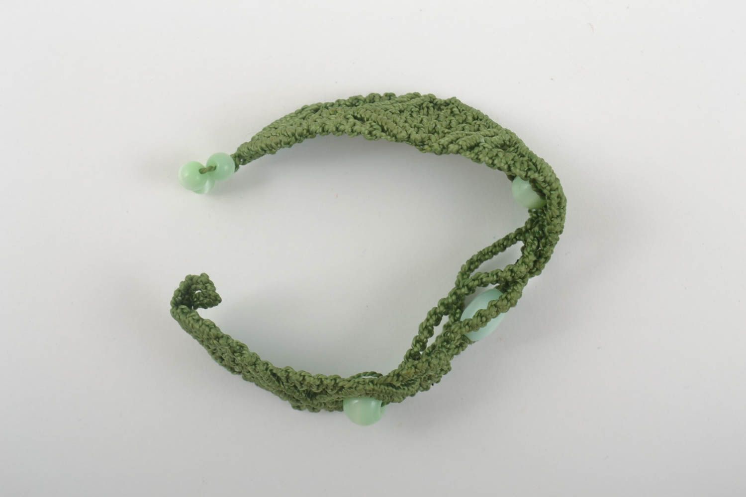 Bracelet textile Bijou fait main vert macramé avec perles fantaisie Cadeau femme photo 3
