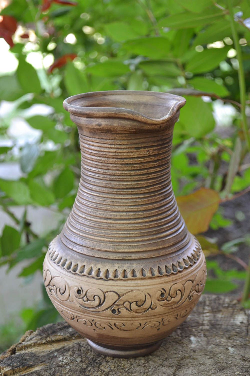 Глиняный кувшин для воды и других жидкостей коричневый из глины ручная работа фото 1