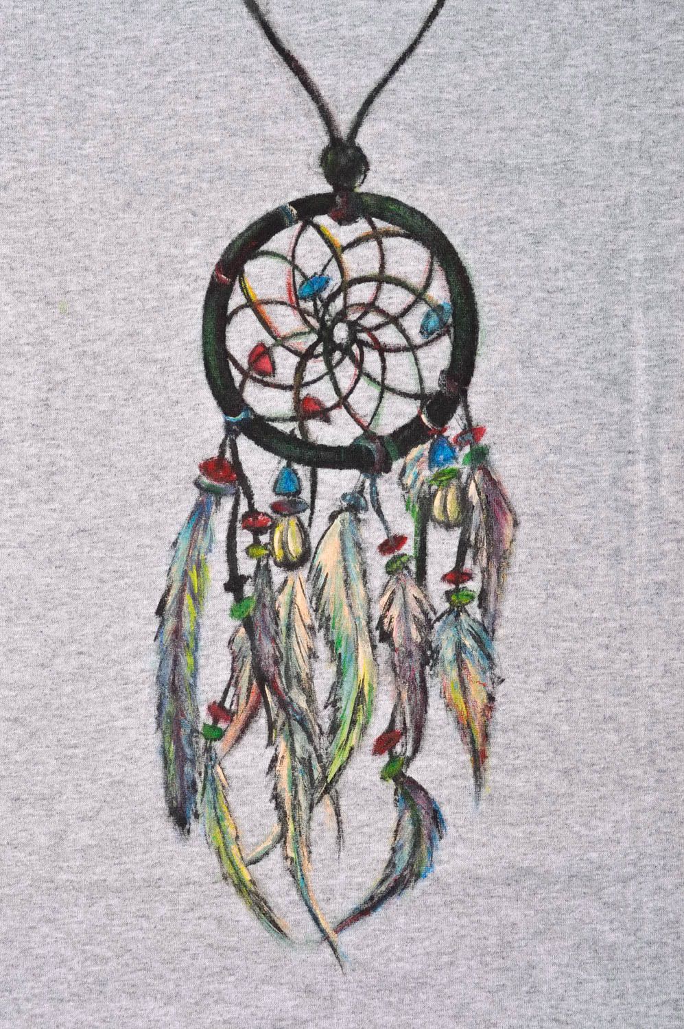 Серая футболка ручной работы футболка с рисунком Ловец снов женская одежда фото 2