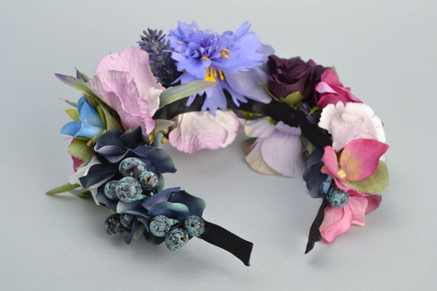 Volume headband with artificial flowers Violet Roses photo 5