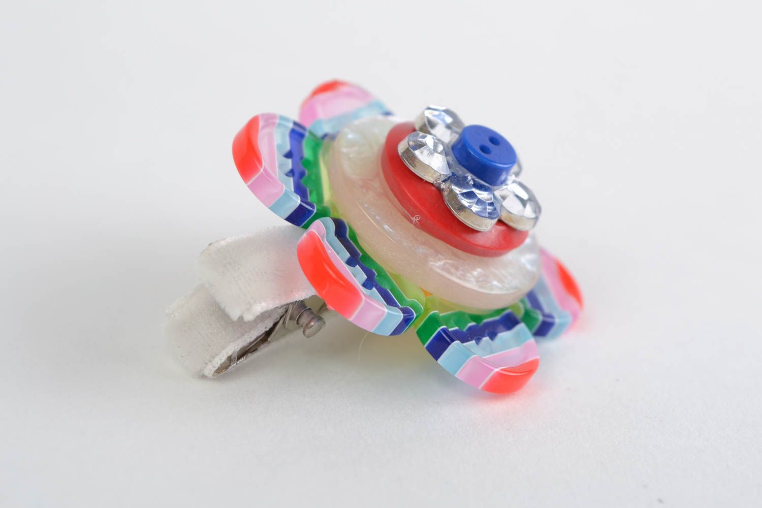 Multicolored handmade unusual bright children's hair clip created of buttons photo 3