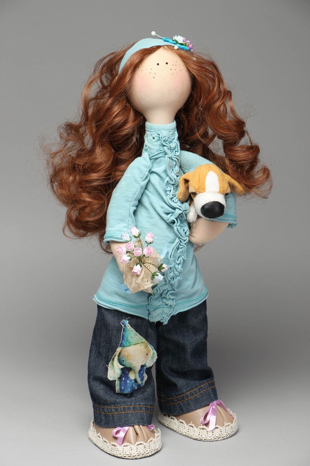 Natural fabric designer doll with long legs photo 5