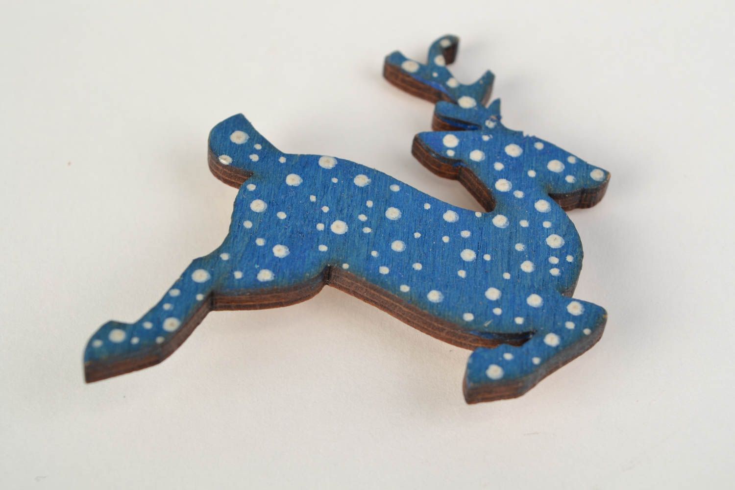 Handmade stylish brooch made of wood and painted with acrylics Reindeer photo 3