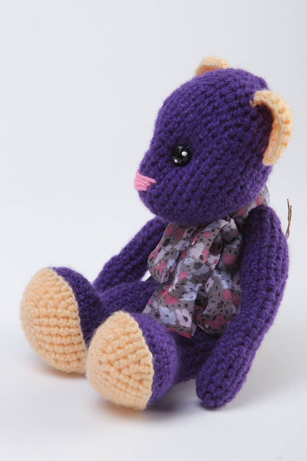 Мягкая игрушка ручной работы игрушка мишка интерьерная игрушка фиолетовая фото 2