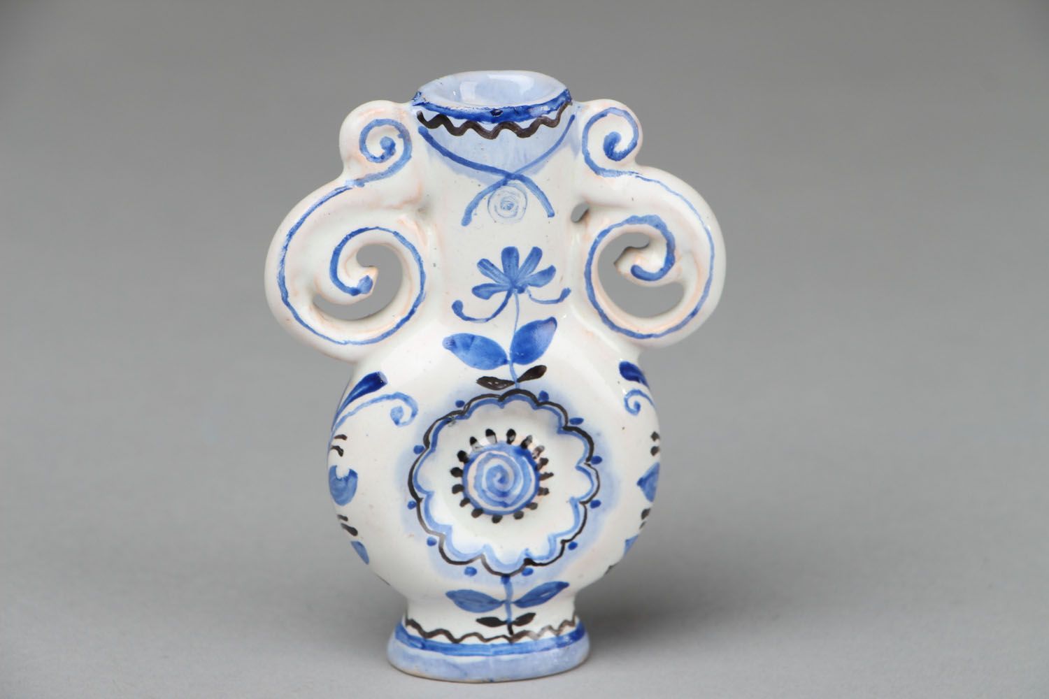 3,6 inches white&blue ceramic pitcher vase 0,12 lb photo 1
