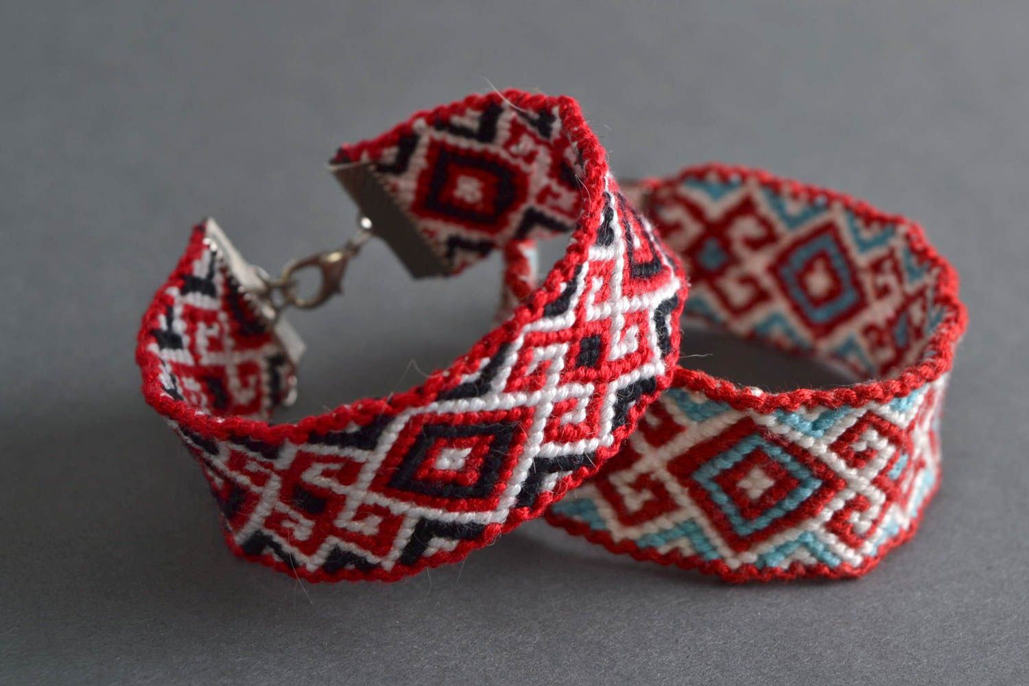 Beautiful handmade macrame woven friendship bracelets set 2 pieces photo 1