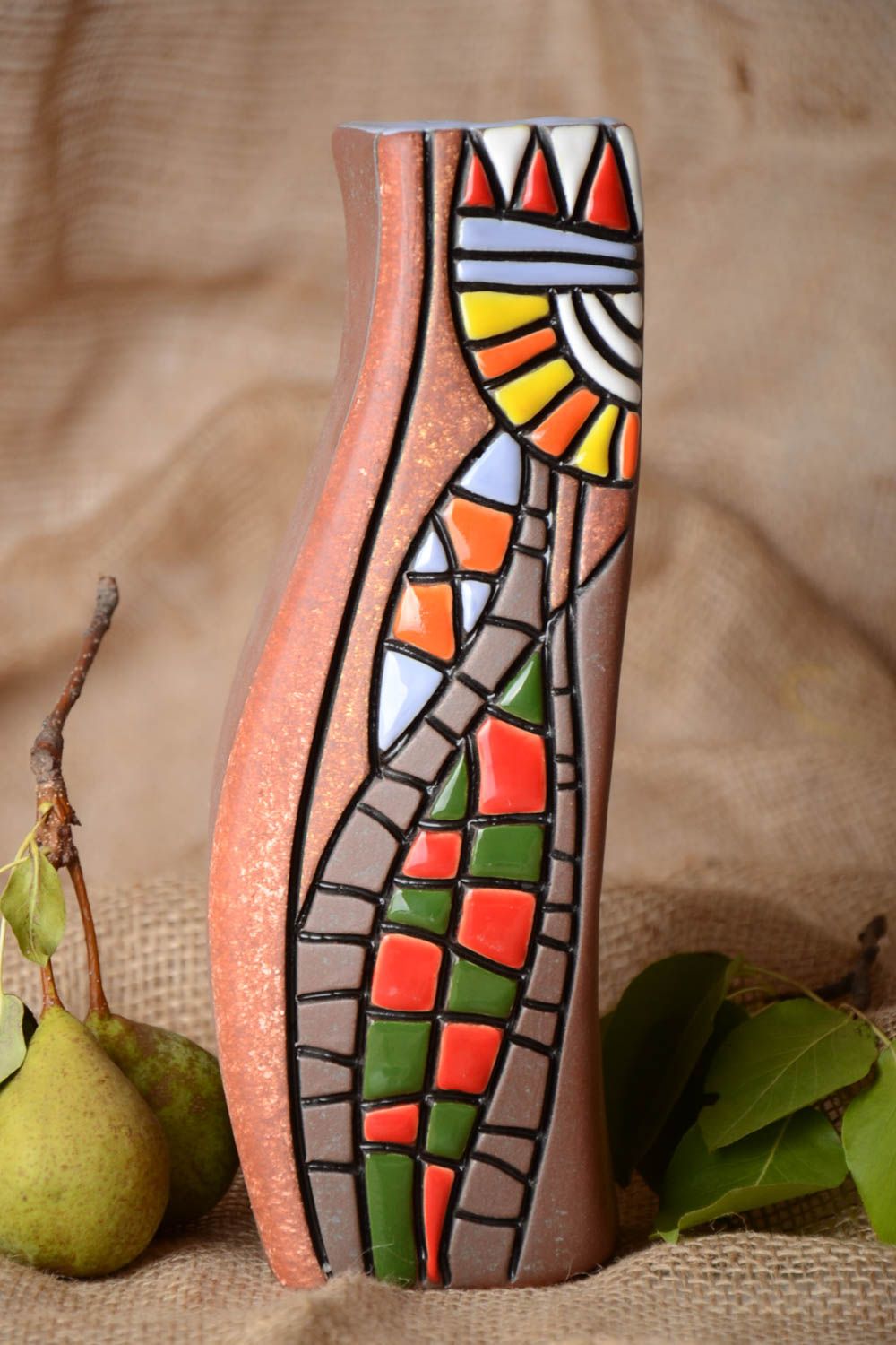 Vase argile Déco maison fait main Cadeau original avec peinture multicolore photo 1