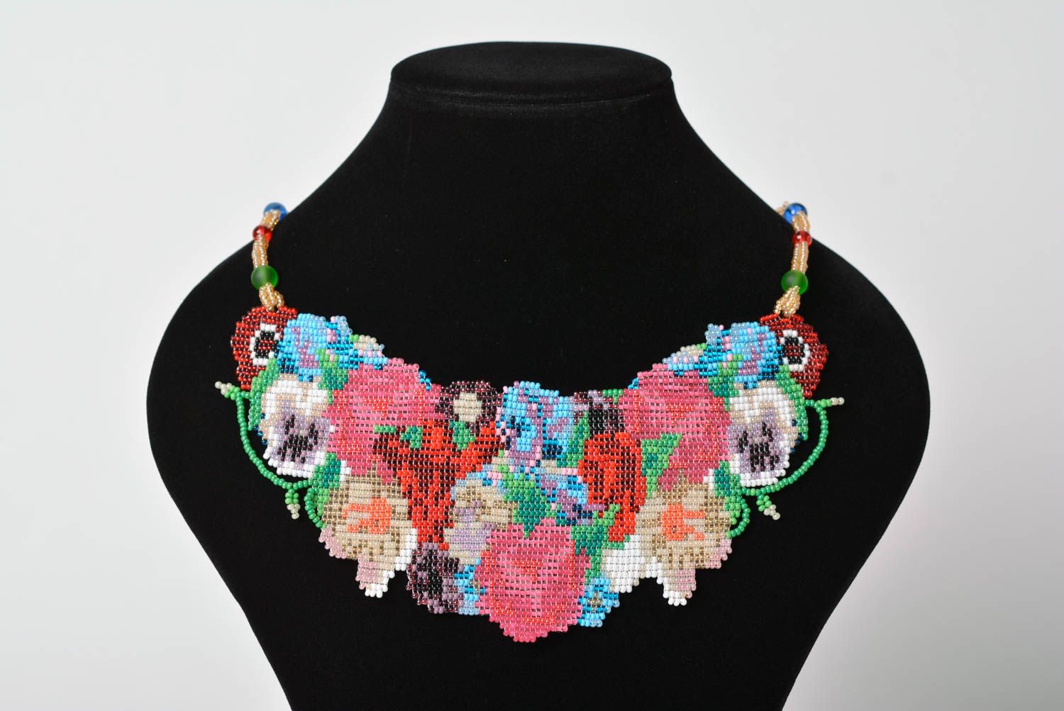 Handmade designer colorful tender bead woven necklace with floral pattern photo 3