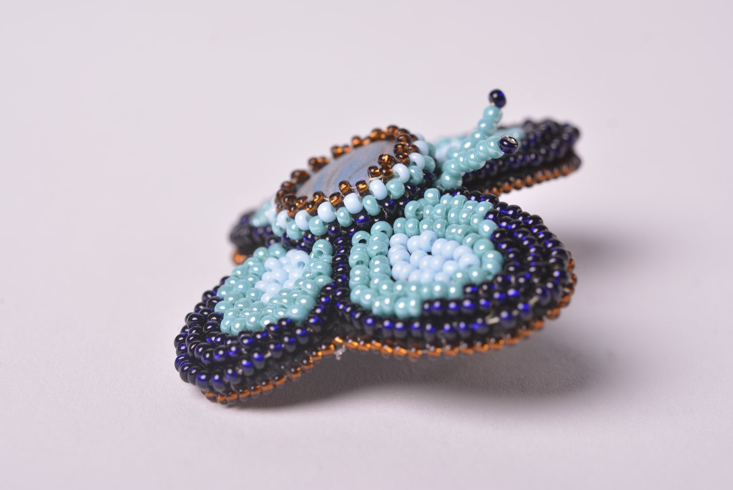 Grande Bague papillon bleu Bijou fait main cuir perles de rocaille Cadeau femme photo 3