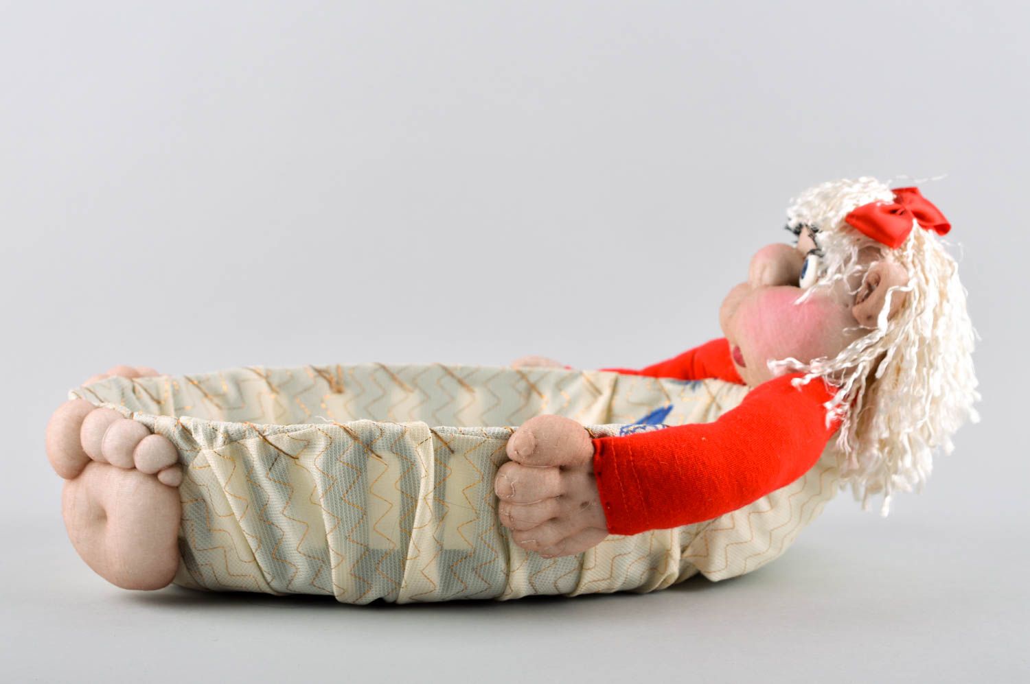 Stylish handmade rag doll textile bread basket decorative soft toy small gifts photo 5