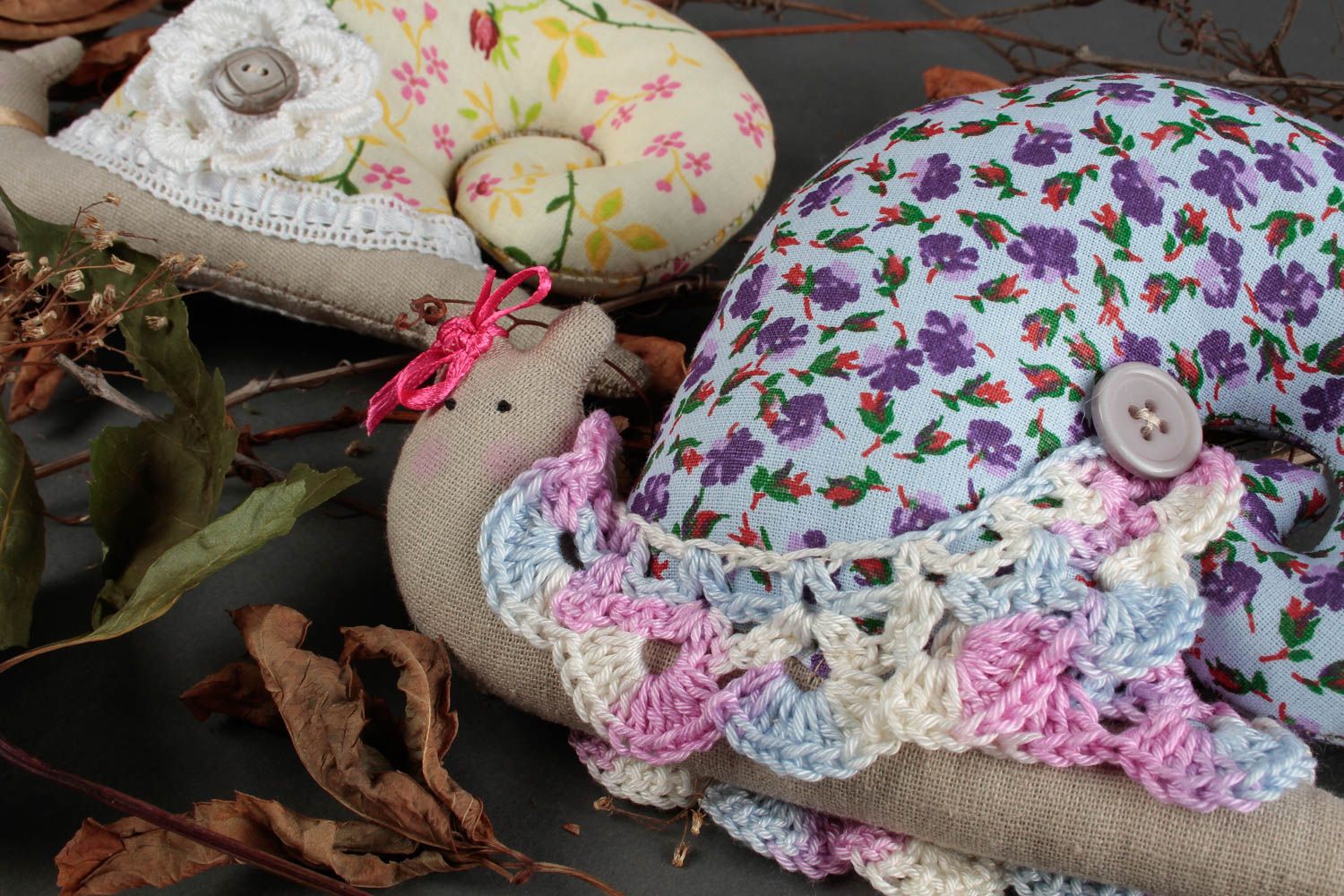 Blumige Kuscheltiere Schnecken handmade Stoff Spielzeuge Geschenke für Kinder  foto 5