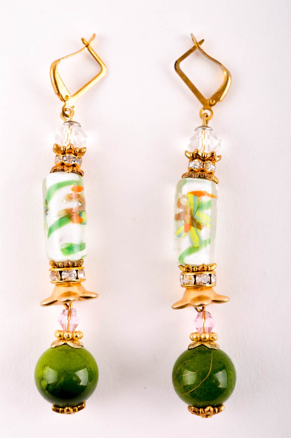 Boucles d'oreilles perles Bijou fait main vertes longues Accessoire femme design photo 3