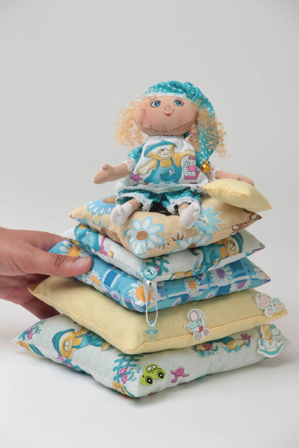 Beautiful children's handmade fabric soft toy Angel on Pillows photo 5