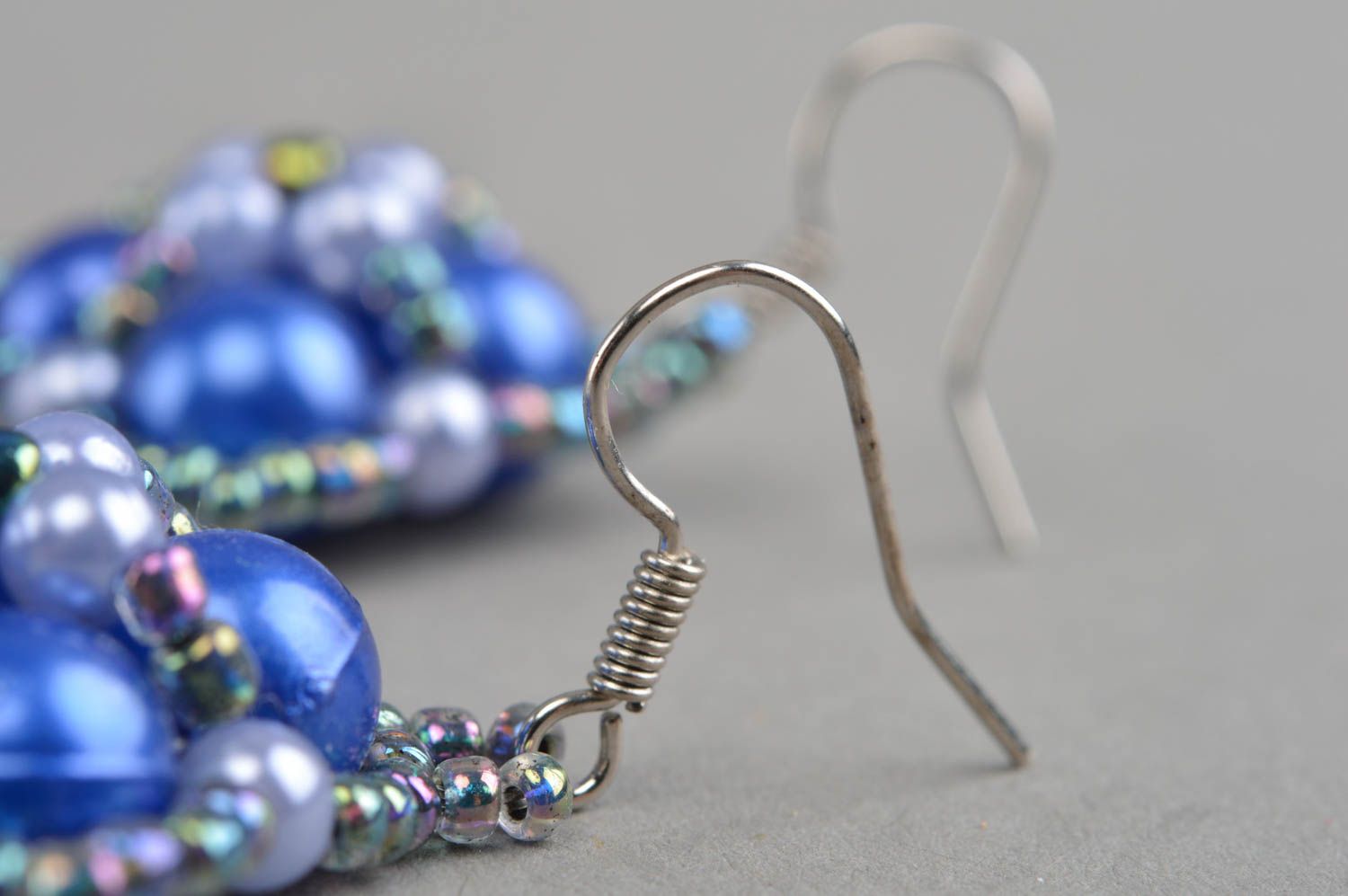Handmade unusual earrings beaded blue accessories designer jewelry present photo 4
