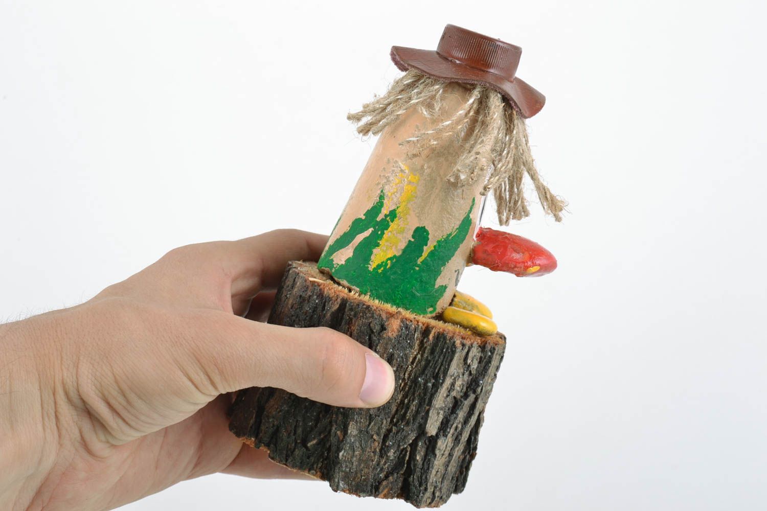 Handmade small painted funny wooden and stone figurine of leshy for children  photo 4