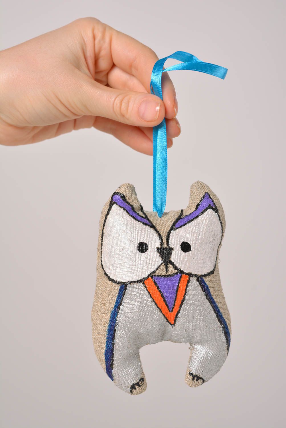 Игрушка ручной работы интерьерная игрушка в виде совы декор для дома из льна фото 4