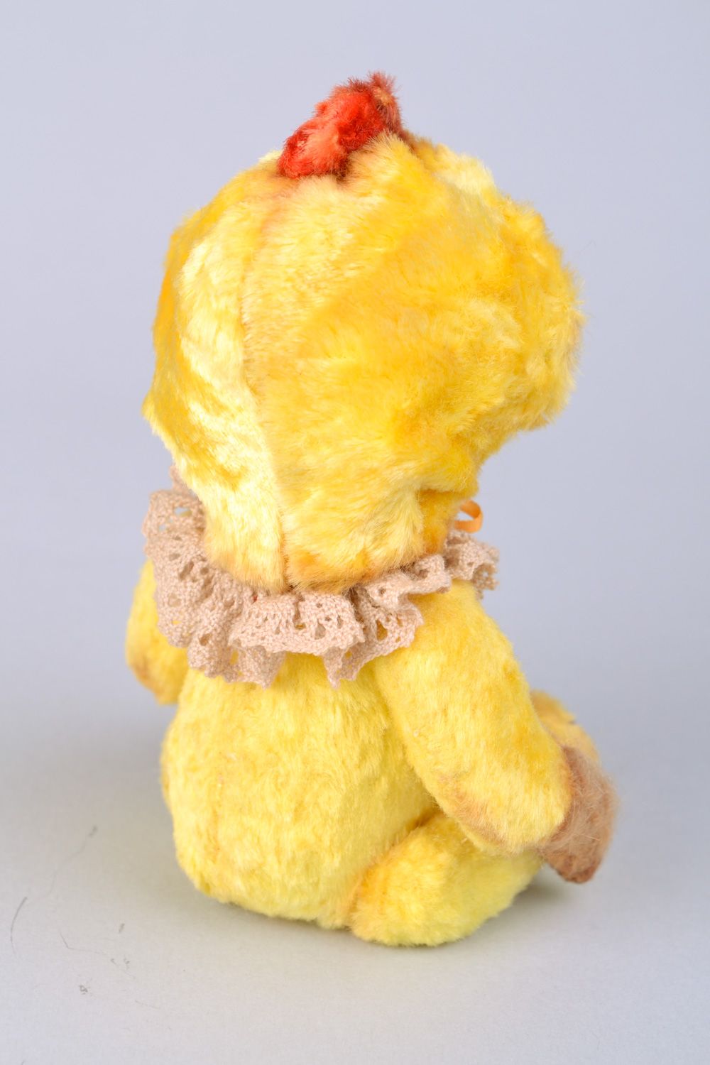 Handmade vintage designer soft plush toy Bear in costume of chicken photo 4