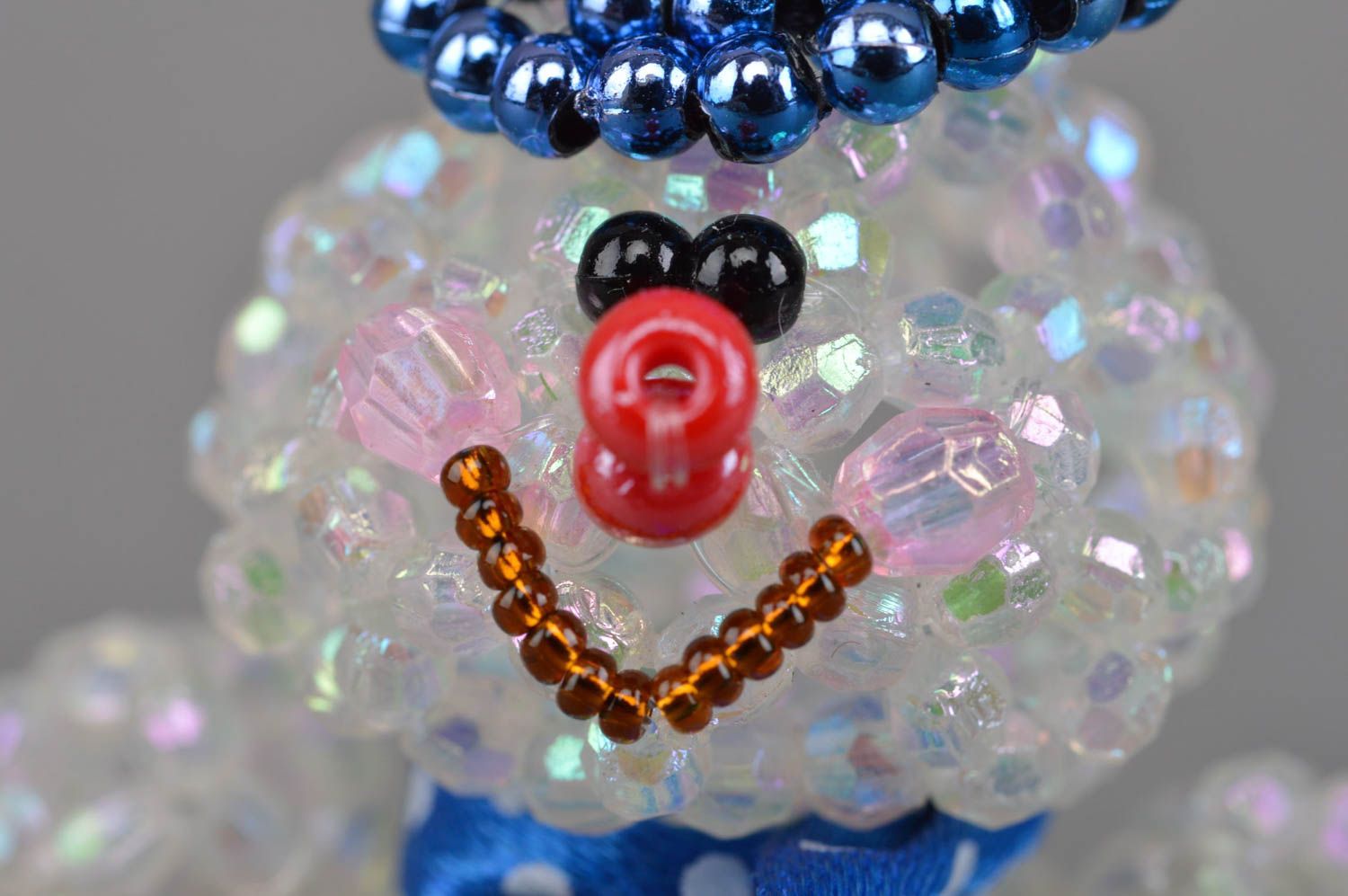 Handmade beautiful souvenir figurine woven of beads Snowman djay for home decor photo 5
