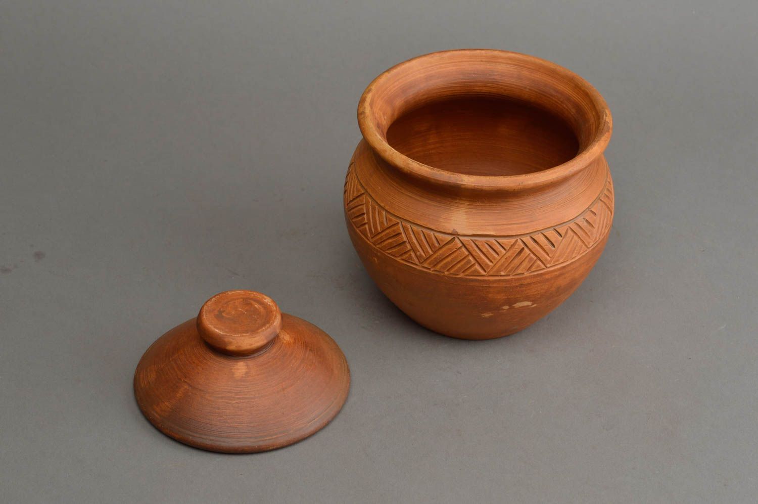 Pot à sucre en argile fait main poterie originale avec couvercle ethnique photo 3