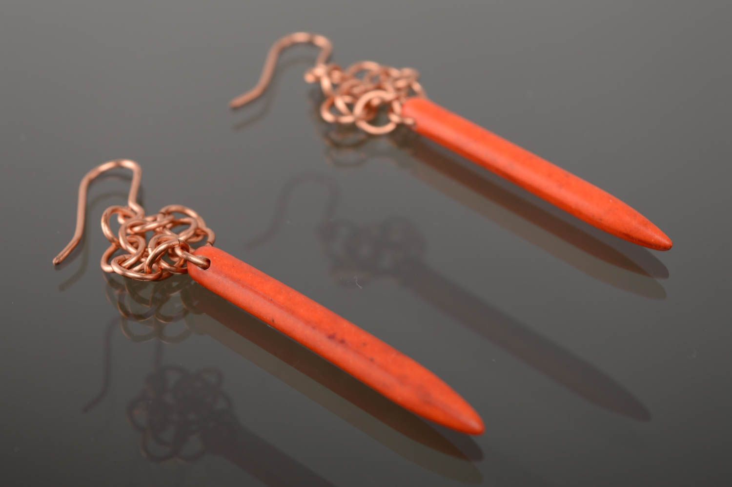 Handmade metal earrings with coral photo 2