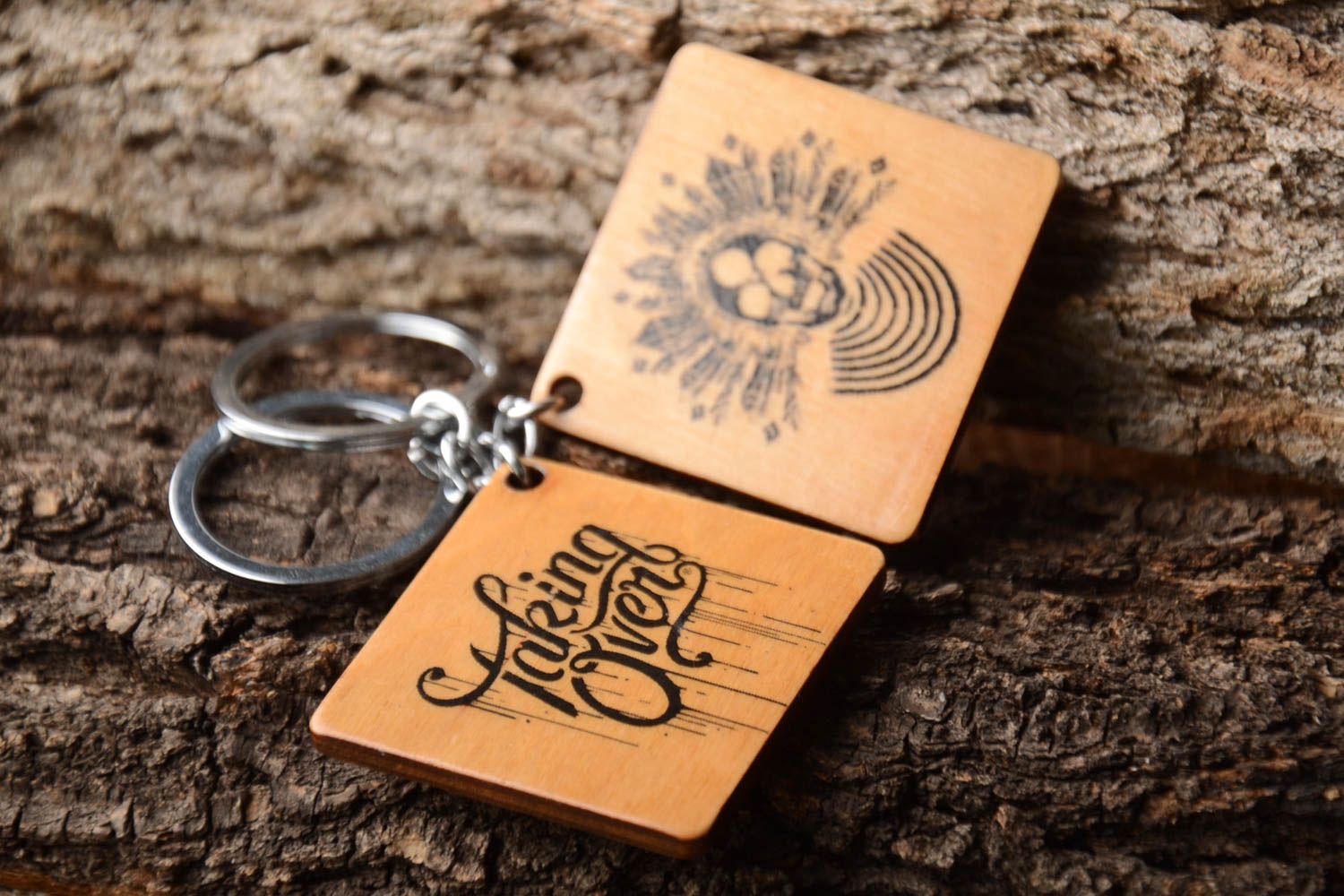Handmade keychains set of 2 items unusual souvenir wooden keychain for men photo 1