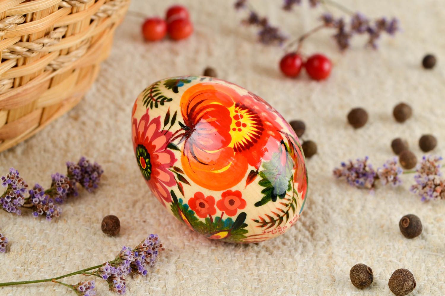 Huevo pintado hecho a mano de madera decoración para Pascua regalo original foto 1