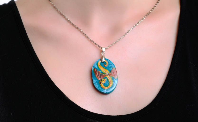 Pendant made ​​of polymer clay Flying Dragon photo 3