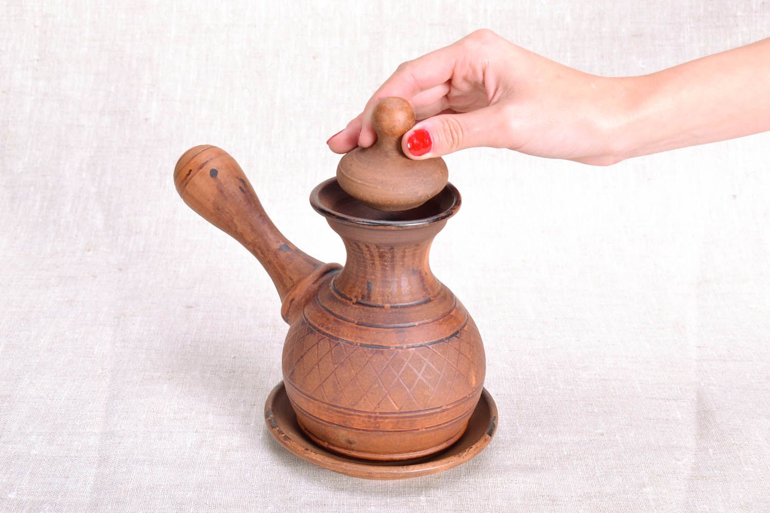 Cezve de argila feito à mão louça de cerâmica decorativa artesanal foto 5