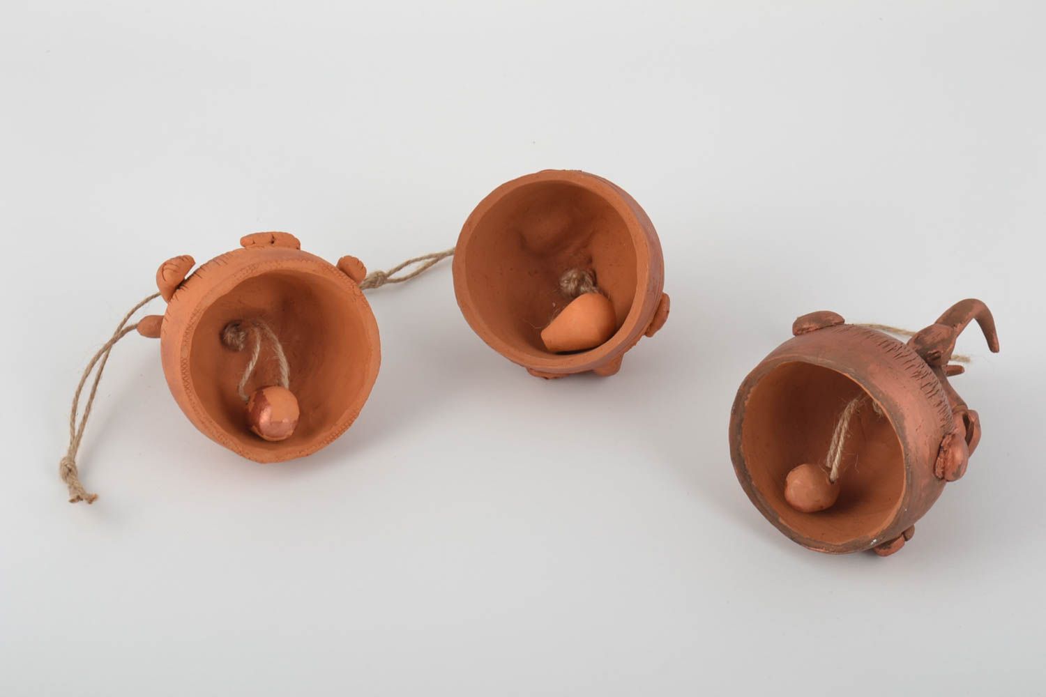 Set of 3 handmade designer molded clay bells for interior decor photo 3