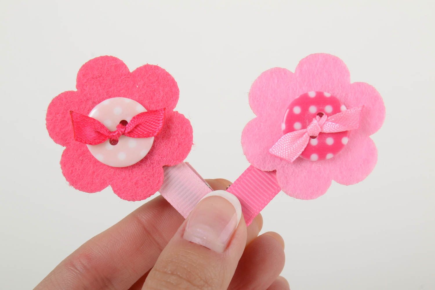 Children's hairpins made of rep ribbons and fleece set of 2 pieces hand made photo 5