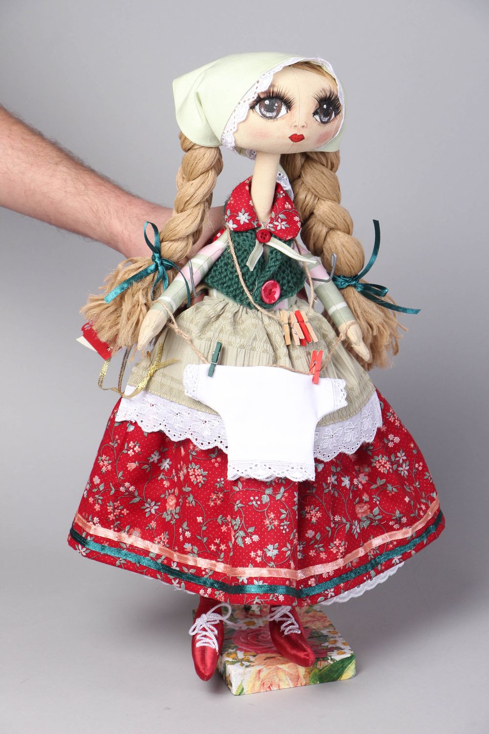 Handmade fabric doll with stand photo 4