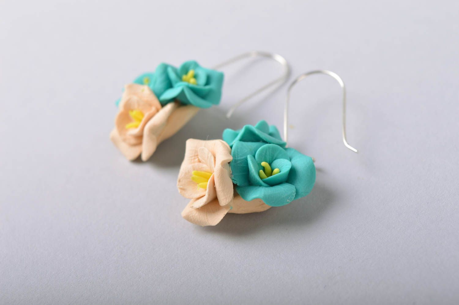 Handmade earrings with charms made of cold porcelain in pastel shades  photo 3