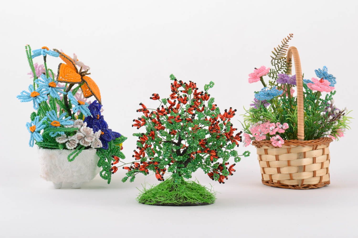 Dekorative Blumen aus Glasperlen Handmade Schmuck für Interieur Set 3 Stück foto 2