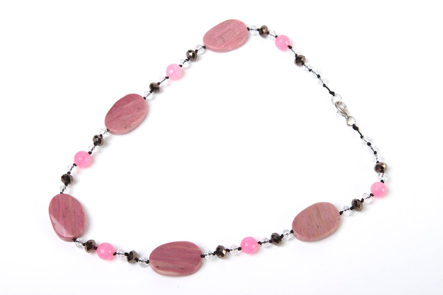 Collier pierres naturelles Bijou fait main agate rhodonite rose Accessoire femme photo 2