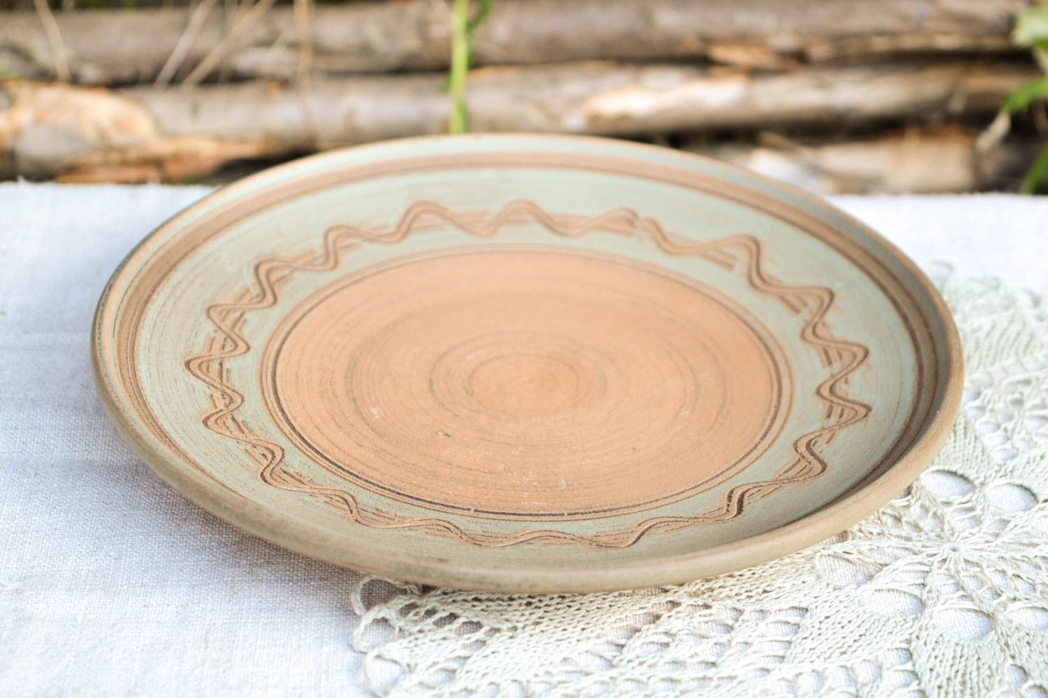 Керамическая тарелка ручной работы посуда для кухни экологически чистая посуда фото 1