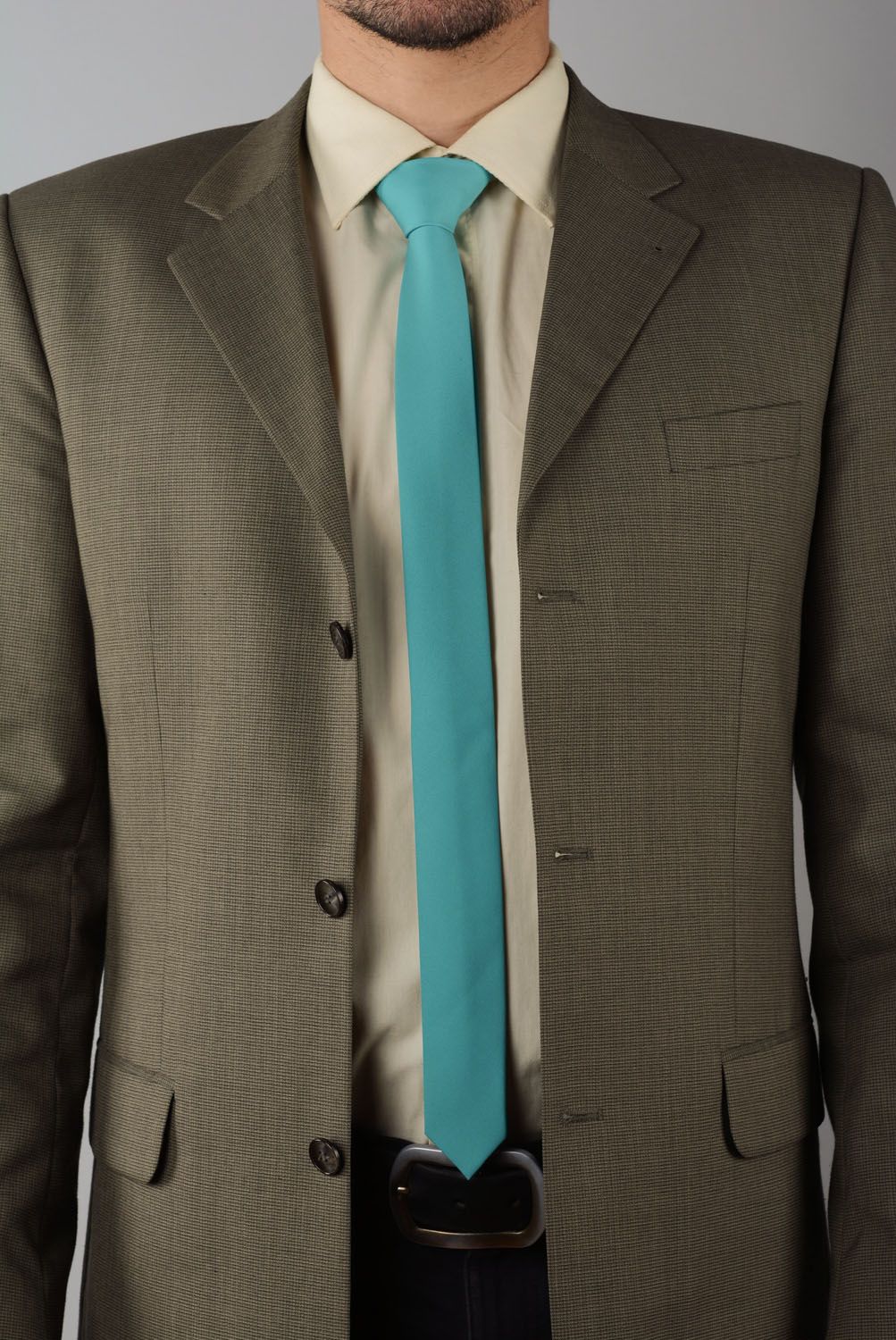 Cravate fine turquoise faite main  photo 1