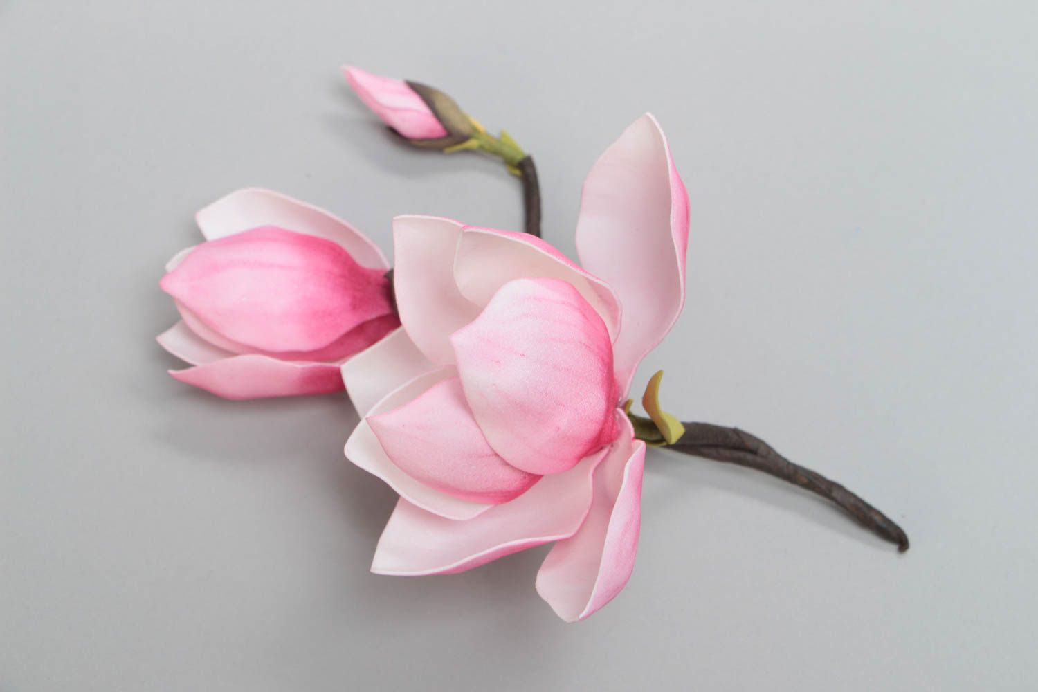 Handmade designer artificial foamiran flower pink magnolia for interior decor photo 2