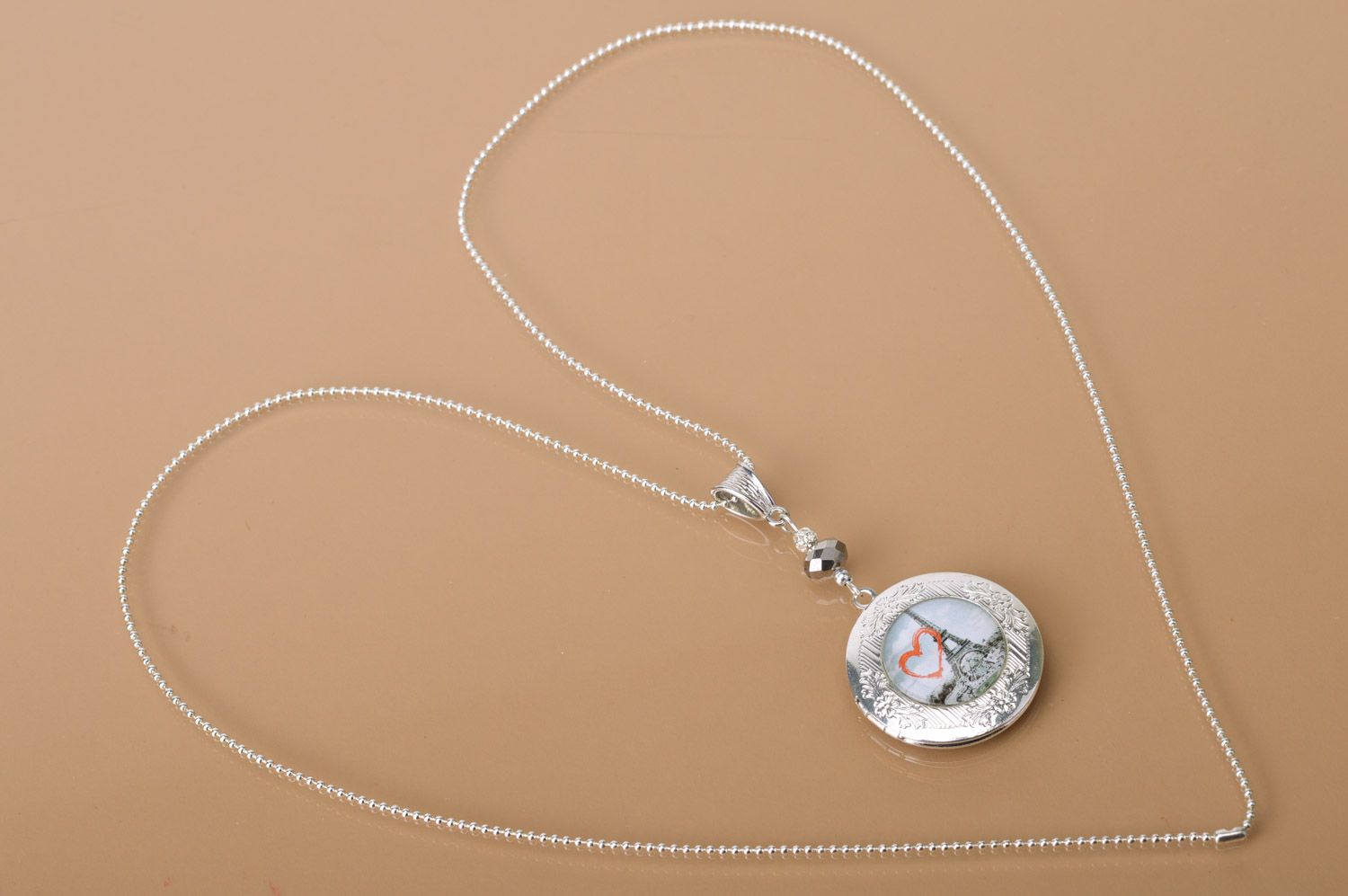 Handmade designer metal round pendant locket with print Paris for women photo 2