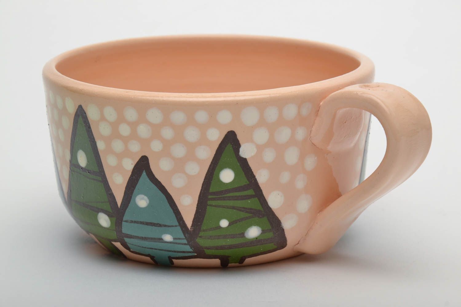 Handmade 5 oz ceramic flat coffee cup with fox photo 3